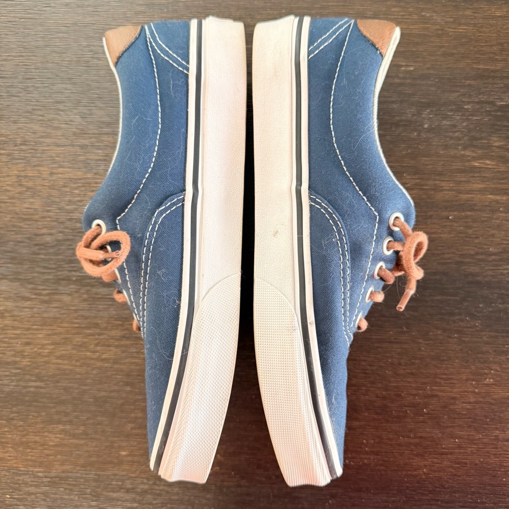 Vans Era Canvas Navy Sneakers Leather Trim Unisex - Picture 2 of 6